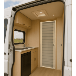 Mampara enrollable horizontal para duchas de campers, autocaravanas y embarcación. Altura: 172 cm o personalizada